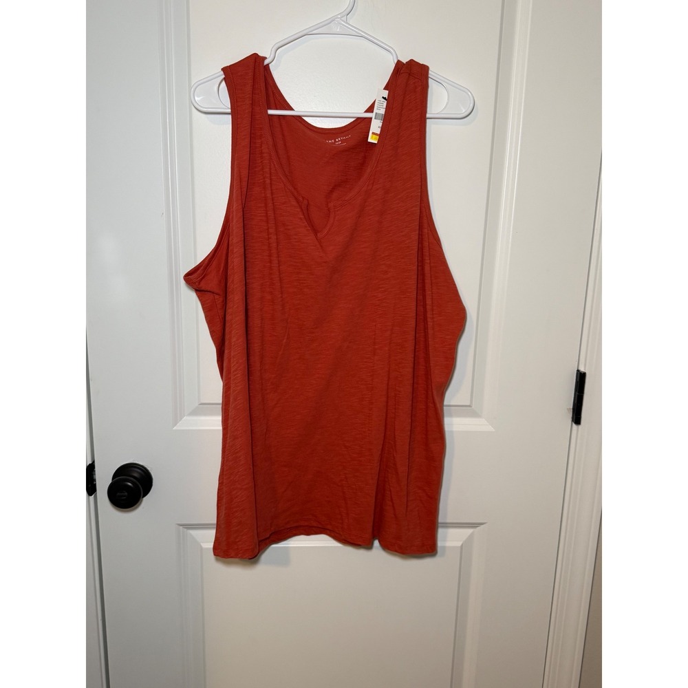 NWT Lane Bryant Womens Plus 22/24 Burnt Orange Slub Cotton Notch V-Neck Tank Top